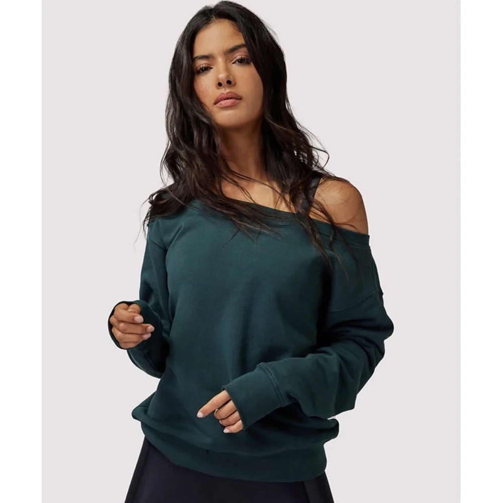 Spiritual Gangster Off Shoulder Clean Girl Sherpa Cotton Linen Sweatshirt